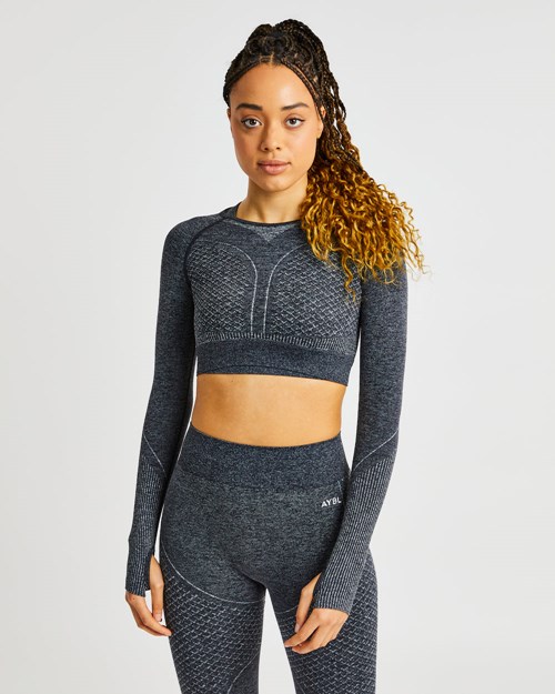 AYBL Impact Seamless Long Sleeve Crop Top Černé | SFRZ-04863