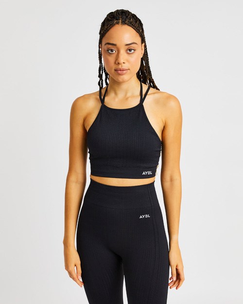 AYBL Luxe Seamless Crop Tank Top Černé | BOMT-78465