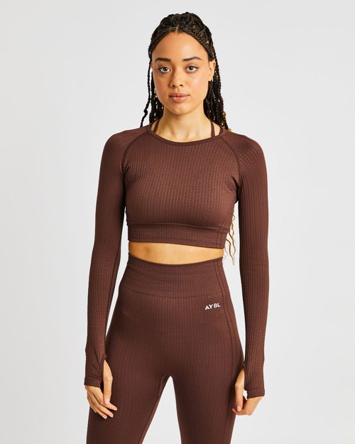 AYBL Luxe Seamless Long Sleeve Crop Top Hnědé | LWQX-71036