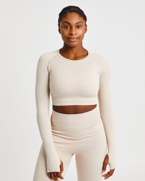 AYBL Luxe Seamless Long Sleeve Crop Top Sand | WKCQ-13045
