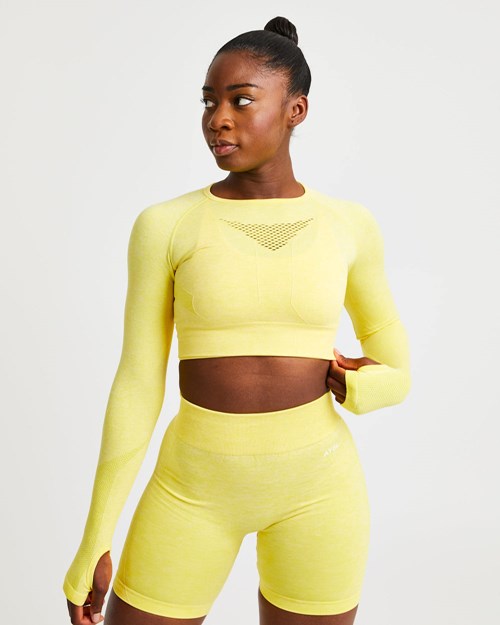 AYBL Motion Seamless Long Sleeve Crop Top Žluté | DVIZ-98172