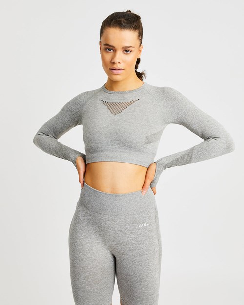 AYBL Motion Seamless Long Sleeve Crop Top Hnědožlutý | FTPI-42198