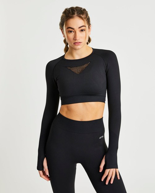 AYBL Motion Seamless Long Sleeve Crop Top Černé | GRTJ-61034