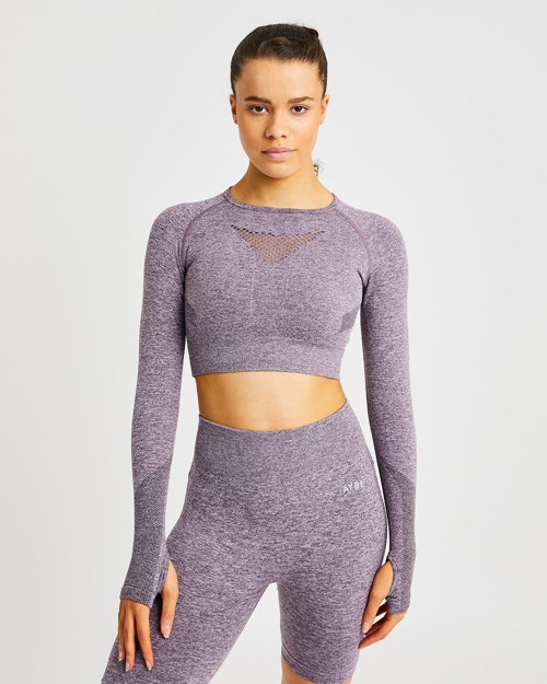 AYBL Motion Seamless Long Sleeve Crop Top Fialové | HNLB-46251