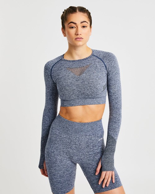 AYBL Motion Seamless Long Sleeve Crop Top Tmavě Blankyt | JEKV-04517