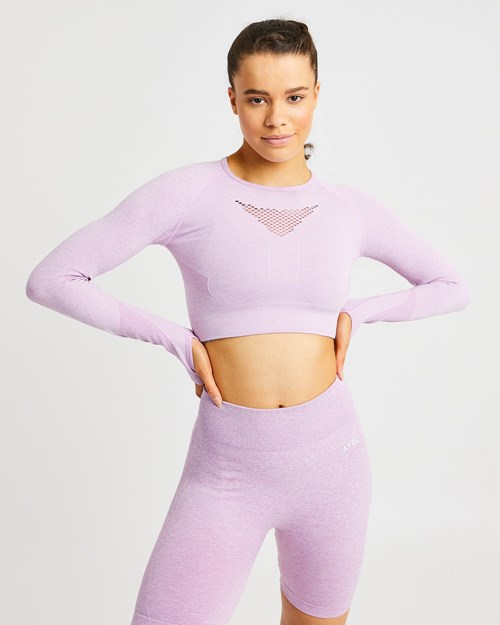 AYBL Motion Seamless Long Sleeve Crop Top Růžové | OCPG-39820