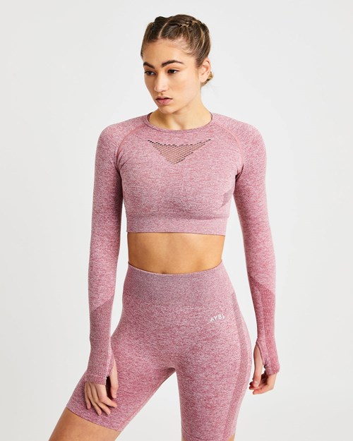 AYBL Motion Seamless Long Sleeve Crop Top Červené | OQMB-60842