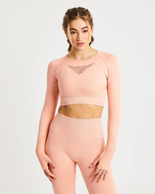AYBL Motion Seamless Long Sleeve Crop Top Peach Marl | PJMC-34580