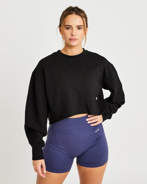 AYBL Oversized Crop Jumper Černé | UHXZ-68519
