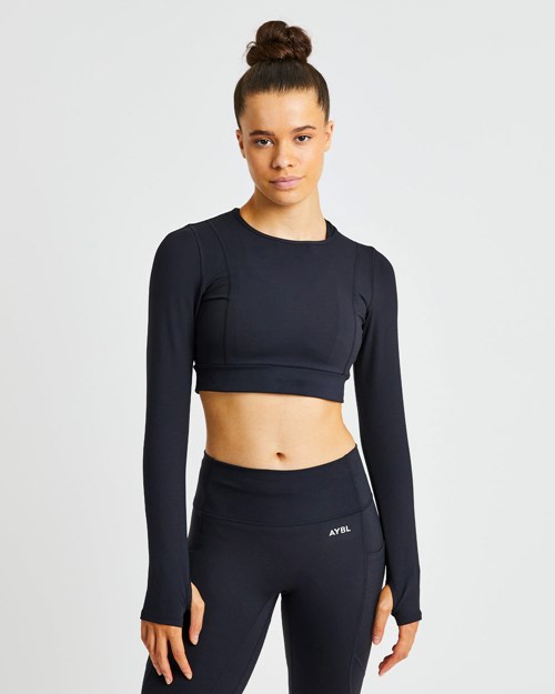 AYBL Pace Long Sleeve Crop Top Černé | DNKI-51794
