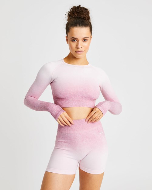 AYBL Pulse Ombré Seamless Long Sleeve Crop Top Růžové | HSQY-96451