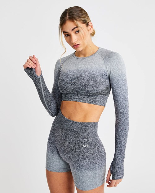 AYBL Pulse Ombré Seamless Long Sleeve Crop Top Šedé | JYKT-03251