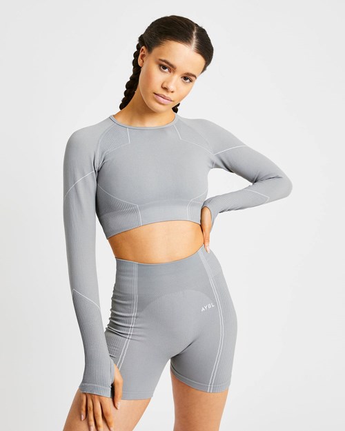 AYBL Reflex Seamless Long Sleeve Crop Top Šedé | JAOR-37869