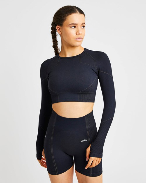AYBL Reflex Seamless Long Sleeve Crop Top Černé | NGYM-56421