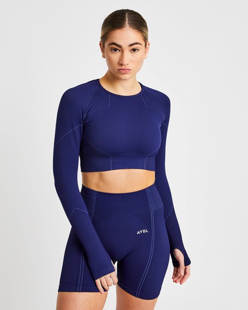 AYBL Reflex Seamless Long Sleeve Crop Top Královská Modrá Blankyt | QPLN-46810