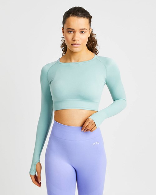 AYBL Reform Seamless Long Sleeve Crop Top Zelene | BFOR-38607