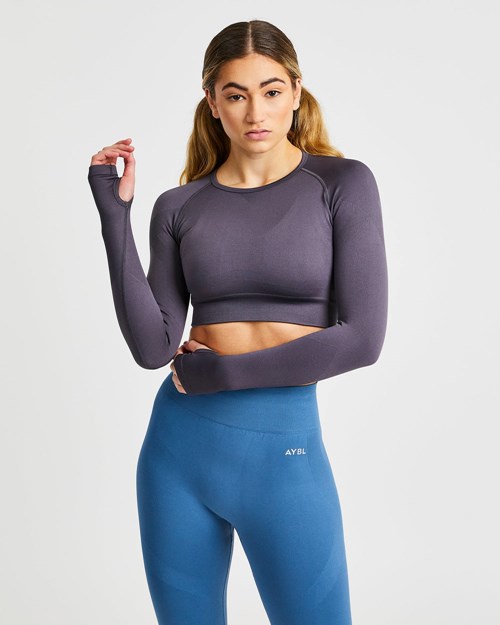 AYBL Reform Seamless Long Sleeve Crop Top Charcoal | CGJR-74309