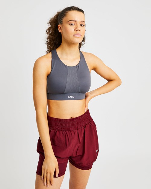 AYBL Sportive High Neck Sports Bra Charcoal | QIKR-10853