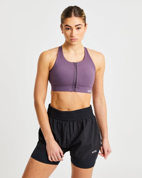 AYBL Sportive Zip Up Sports Bra Fialové | EORJ-42381