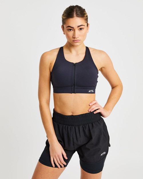 AYBL Sportive Zip Up Sports Bra Černé | WRXB-17698