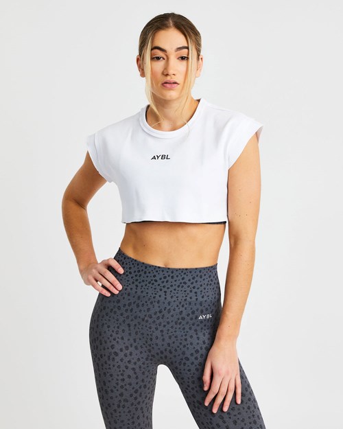 AYBL Tréninková Crop Top Bílé | FVAM-31726