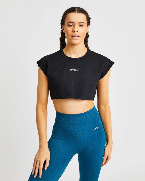 AYBL Tréninková Crop Top Černé | QEDL-06925