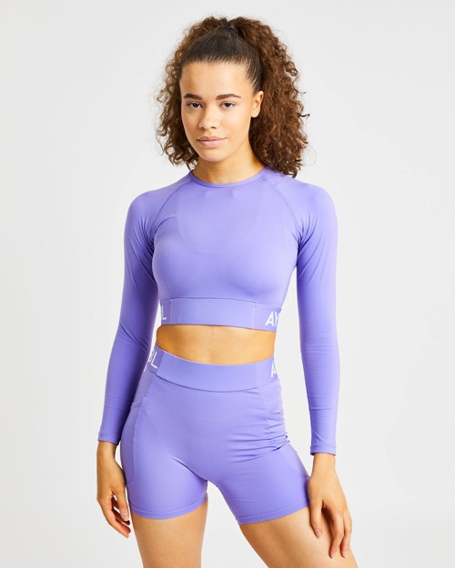 AYBL Tréninková Long Sleeve Crop Top Fialové | GJKQ-82645