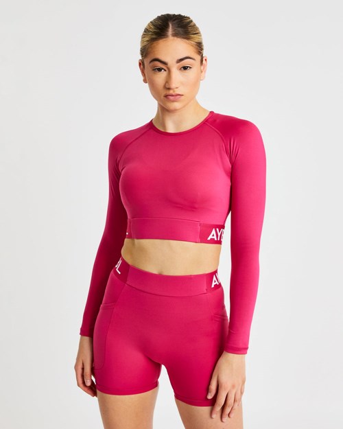 AYBL Tréninková Long Sleeve Crop Top Raspberry | UQYI-36572