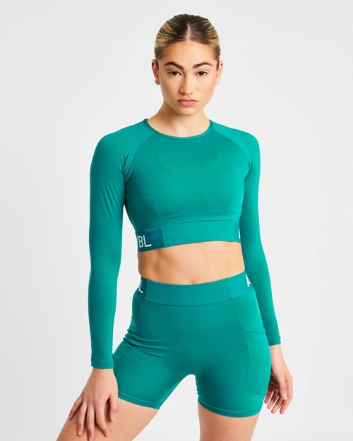 AYBL Tréninková Long Sleeve Crop Top Teal | VWNE-32149