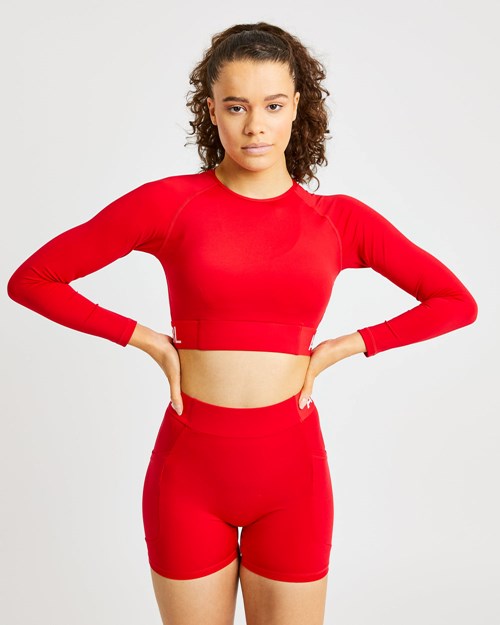 AYBL Tréninková Long Sleeve Crop Top Červené | JFMB-97810