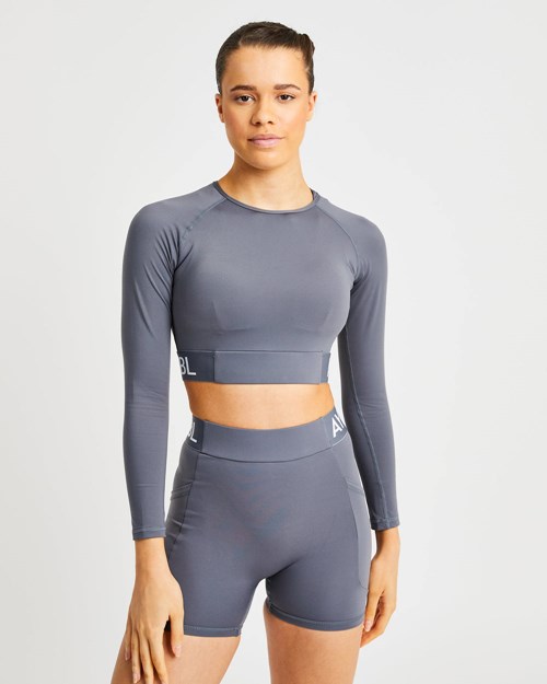 AYBL Tréninková Long Sleeve Crop Top Šedé | HJLX-95826