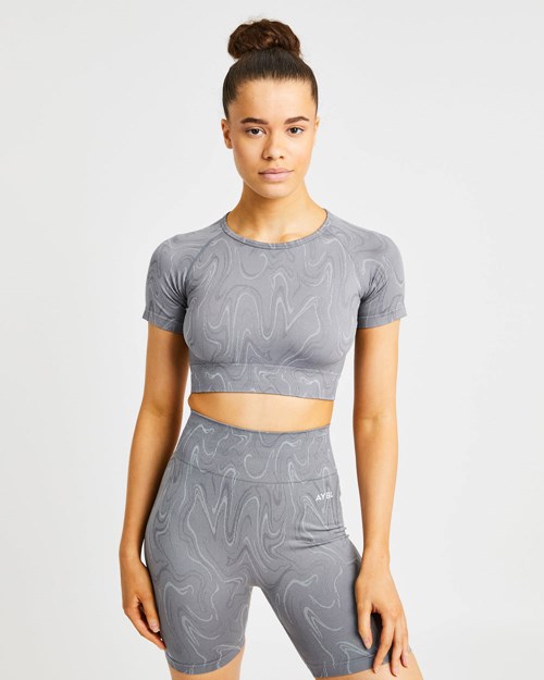 AYBL Velocity Seamless Crop Top Šedé | DOSF-52930