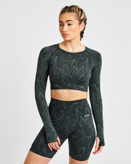 AYBL Velocity Seamless Long Sleeve Crop Top Černé | JFNO-58194