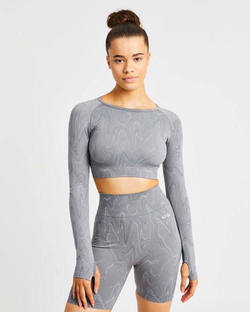 AYBL Velocity Seamless Long Sleeve Crop Top Šedé | RFNX-67148