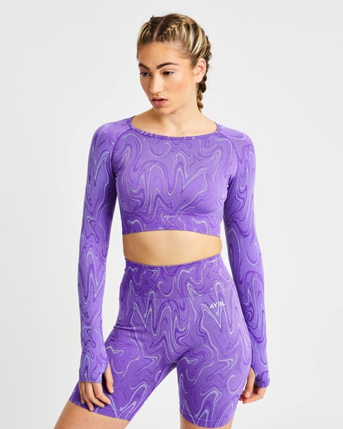 AYBL Velocity Seamless Long Sleeve Crop Top Fialové | YXAE-65093